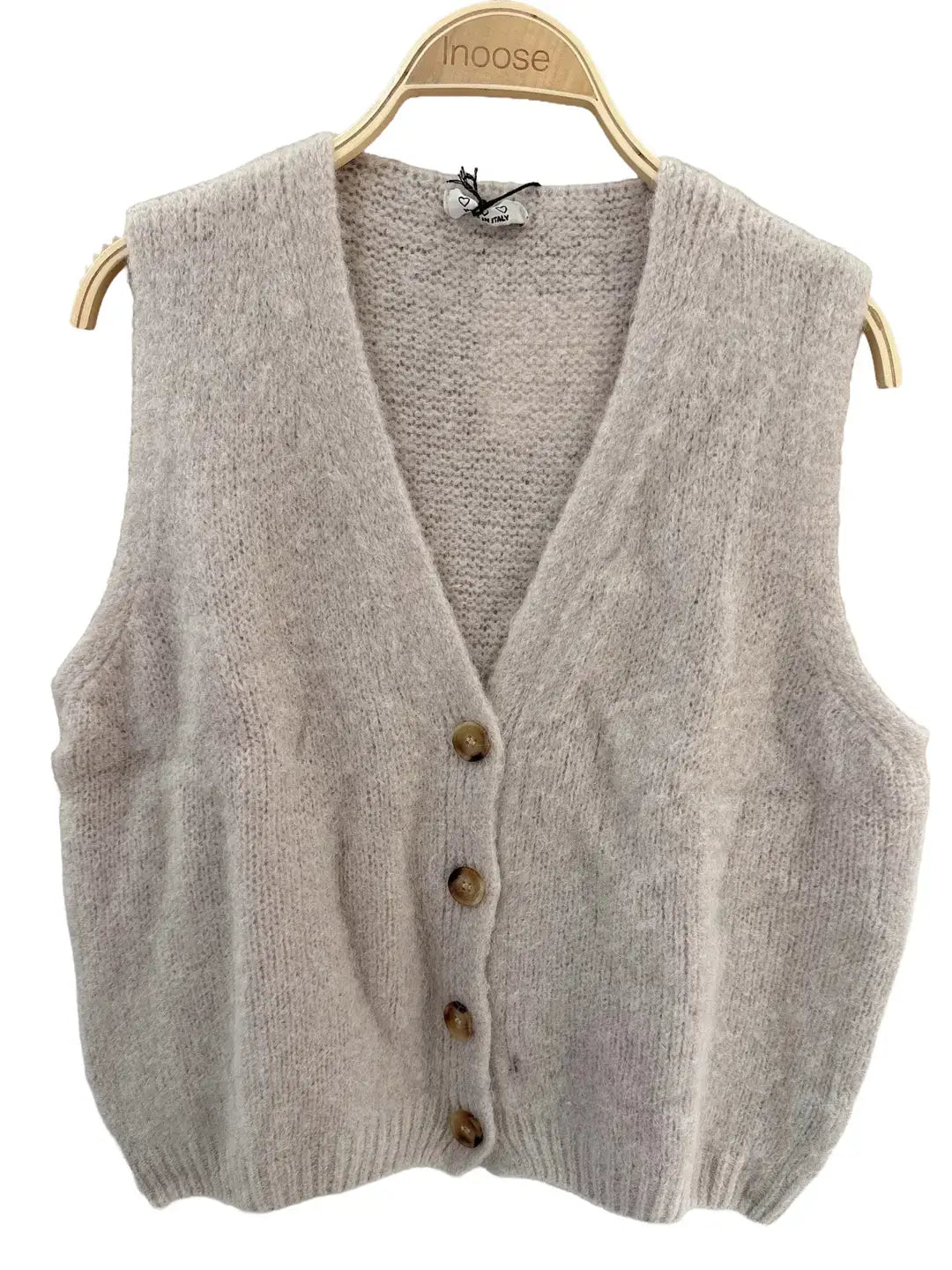 Alpaca knit sleeveless vest - Beige / One size