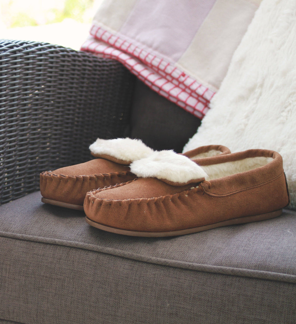 Zoe Plush Lined Moccasins: Dark Camel / 6