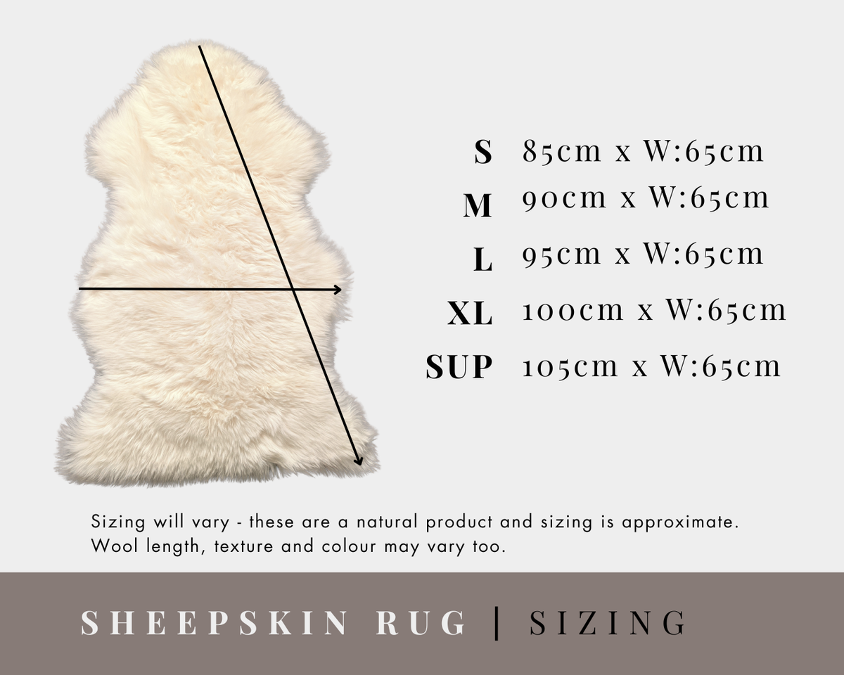 Natural Single Sheepskin Rugs British Skins S/M/L/XL  : Medium 90cm