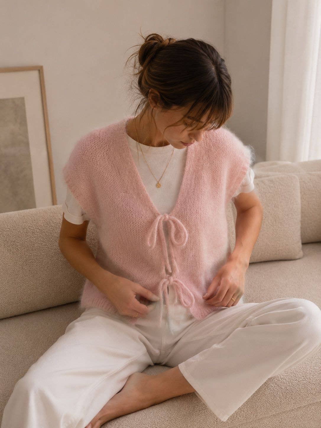 Sleeveless knit vest - Orice: Beige / One size