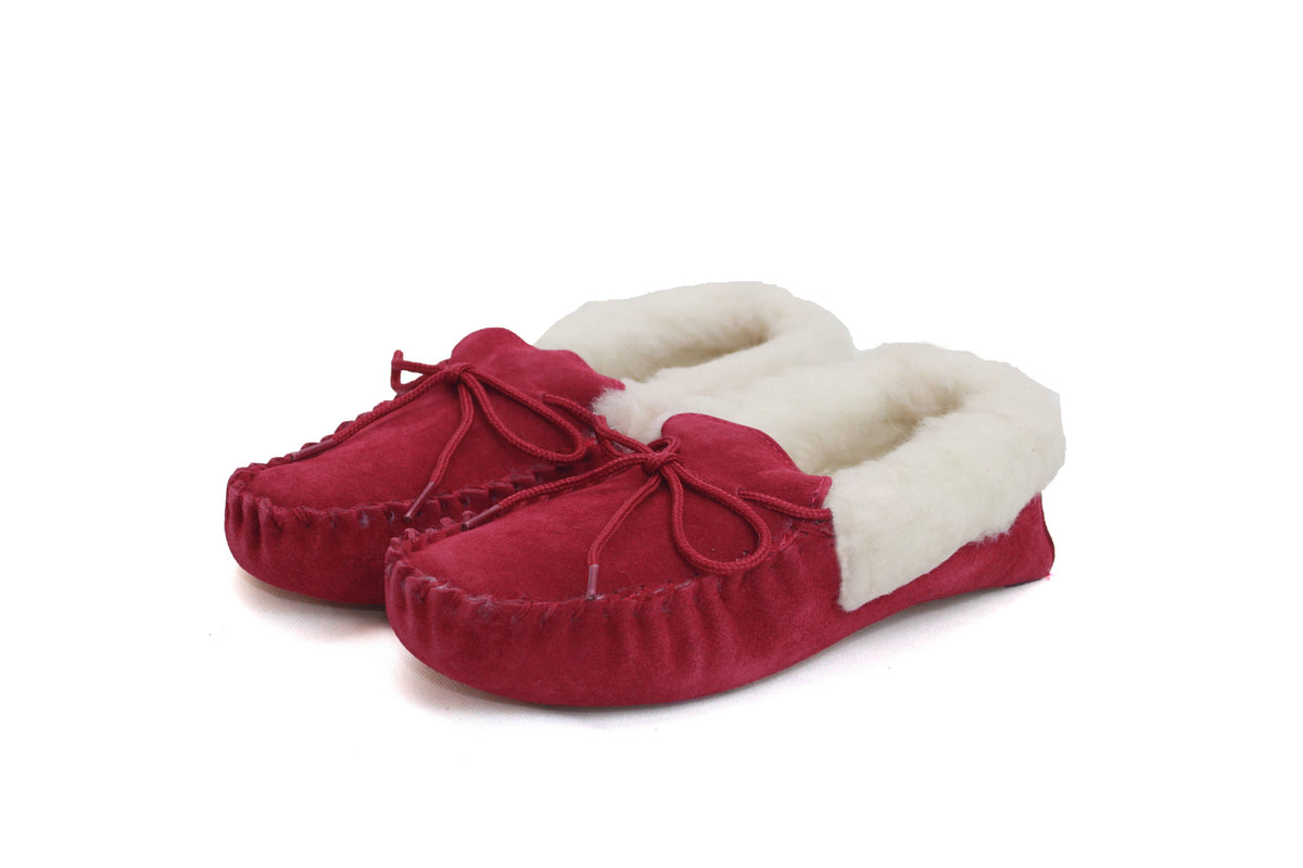 LWM1 Ladies Wool Lined Moccasin: Pink / 7