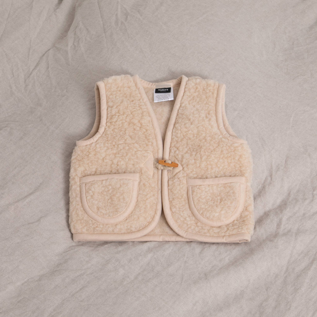 Merino Wool Beige Baby Gilet: S