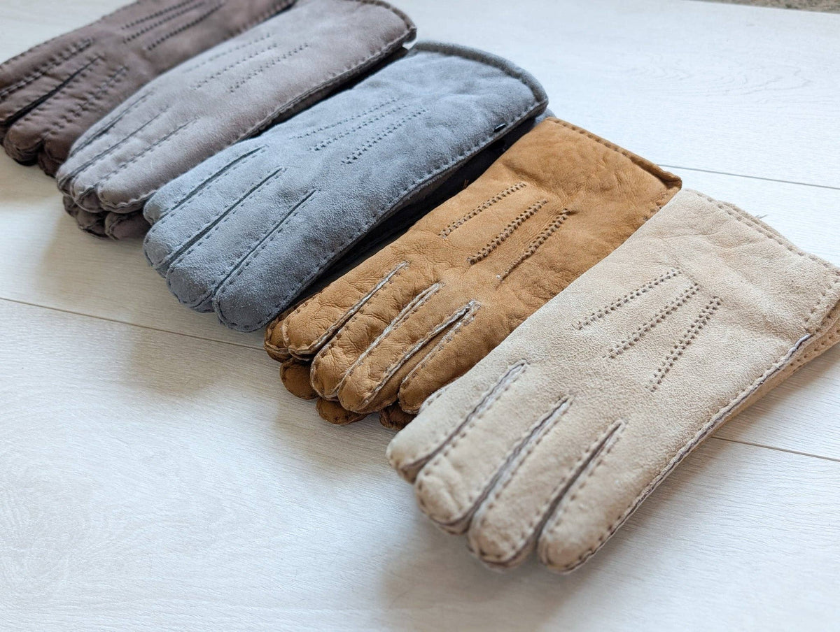 Womens 3pt Sheepskin Glove - Mixed Autumnal Shades: Brown Shades / Medium