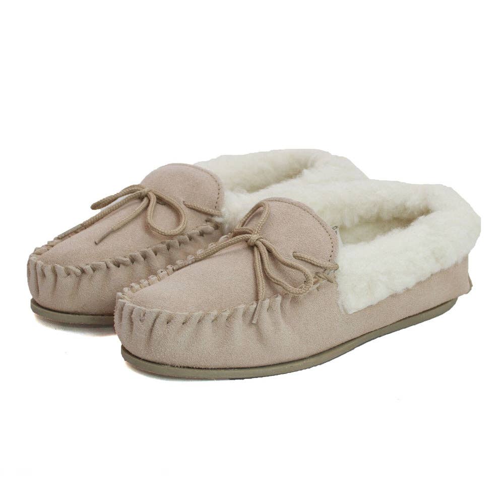 LWM1/S Ladies Wool Line Moccasin With Sole: Camel / 8