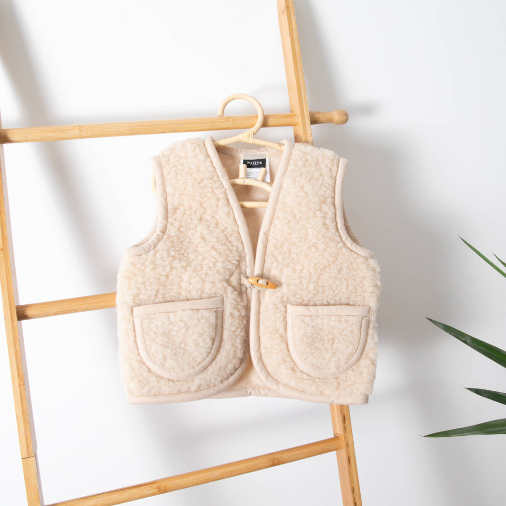 Merino Wool Beige Baby Gilet: S