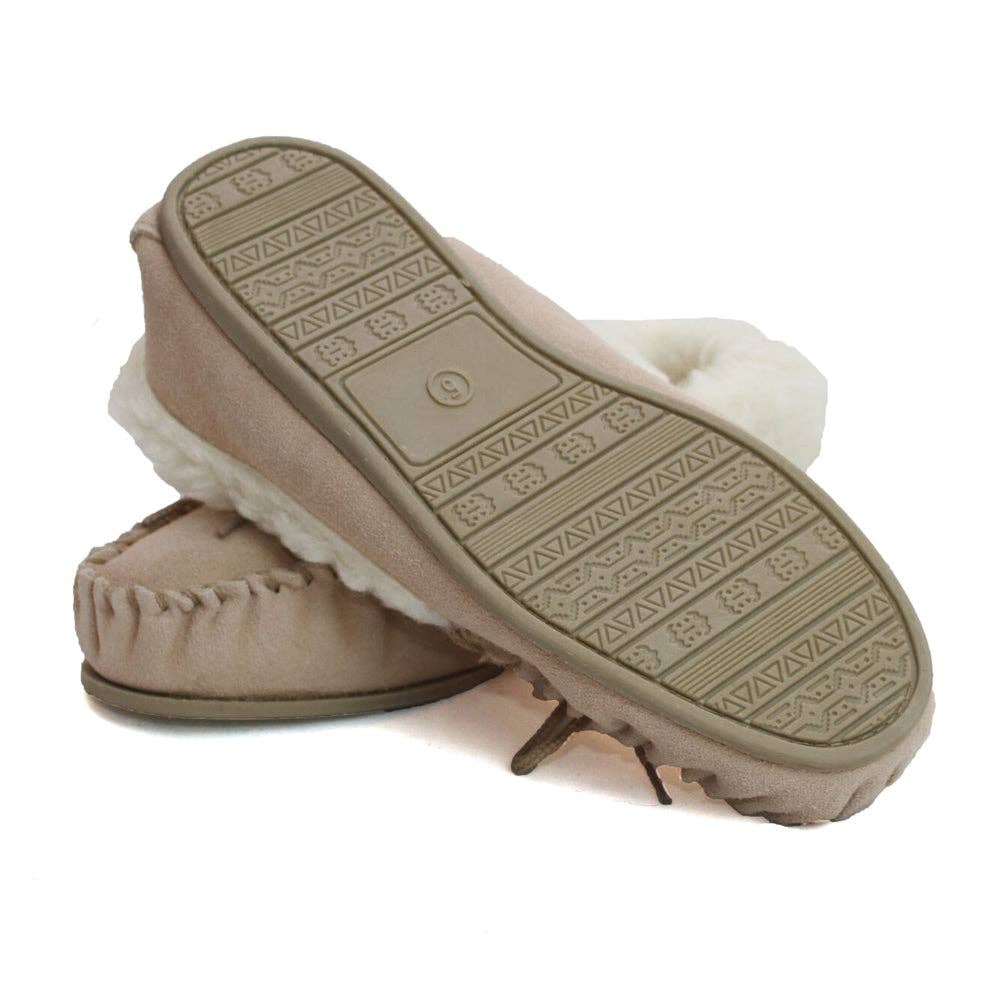 LWM1/S Ladies Wool Line Moccasin With Sole: Camel / 8