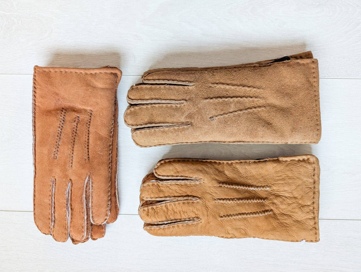 Womens 3pt Sheepskin Glove - Mixed Autumnal Shades: Brown Shades / Medium