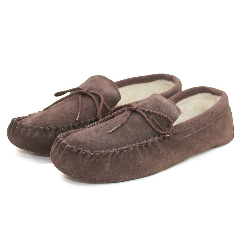 GWM1 Unisex Wool Lined Moccasin: Dark Camel / 6