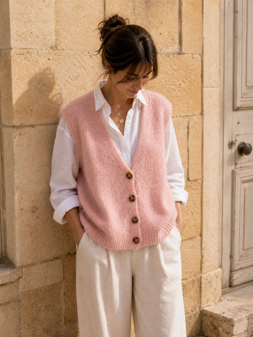 Alpaca knit sleeveless vest - Pink