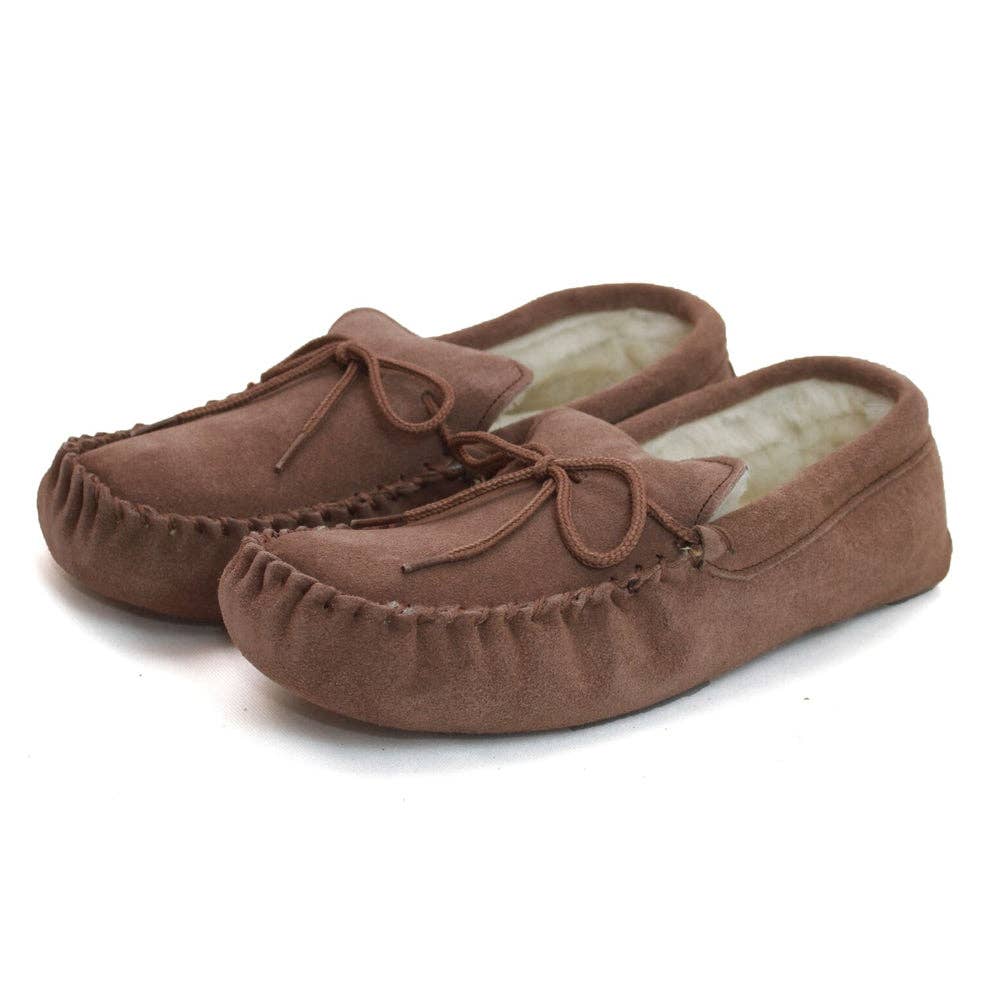 GWM1 Unisex Wool Lined Moccasin: Dark Camel / 6