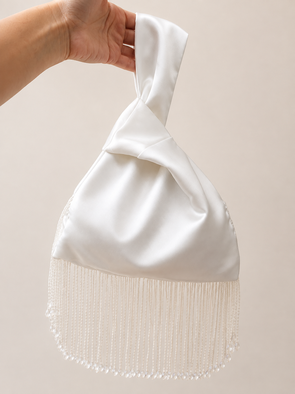 Japanese knot bridal bag with beaded fringe