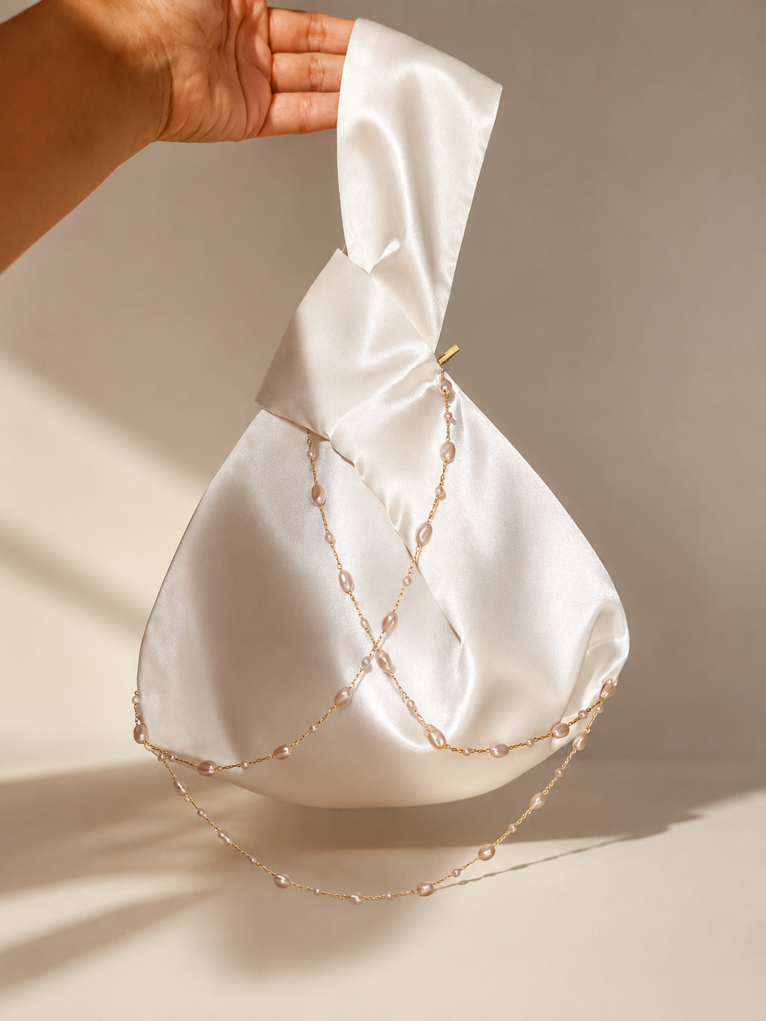 Japanese knot bridal satin bag