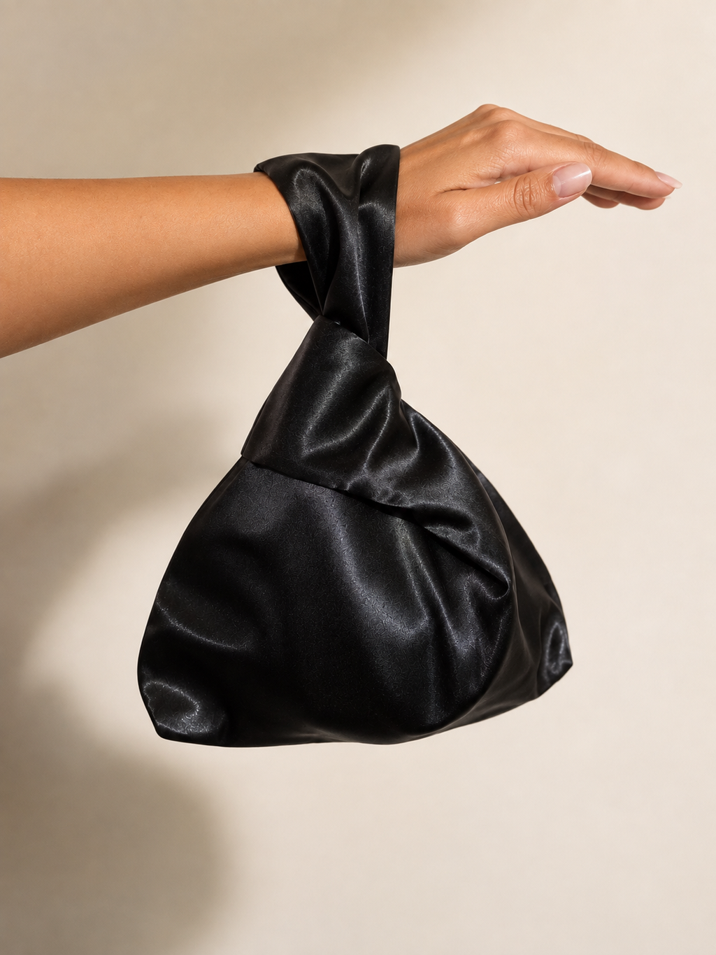 Japanese knot black satin bag