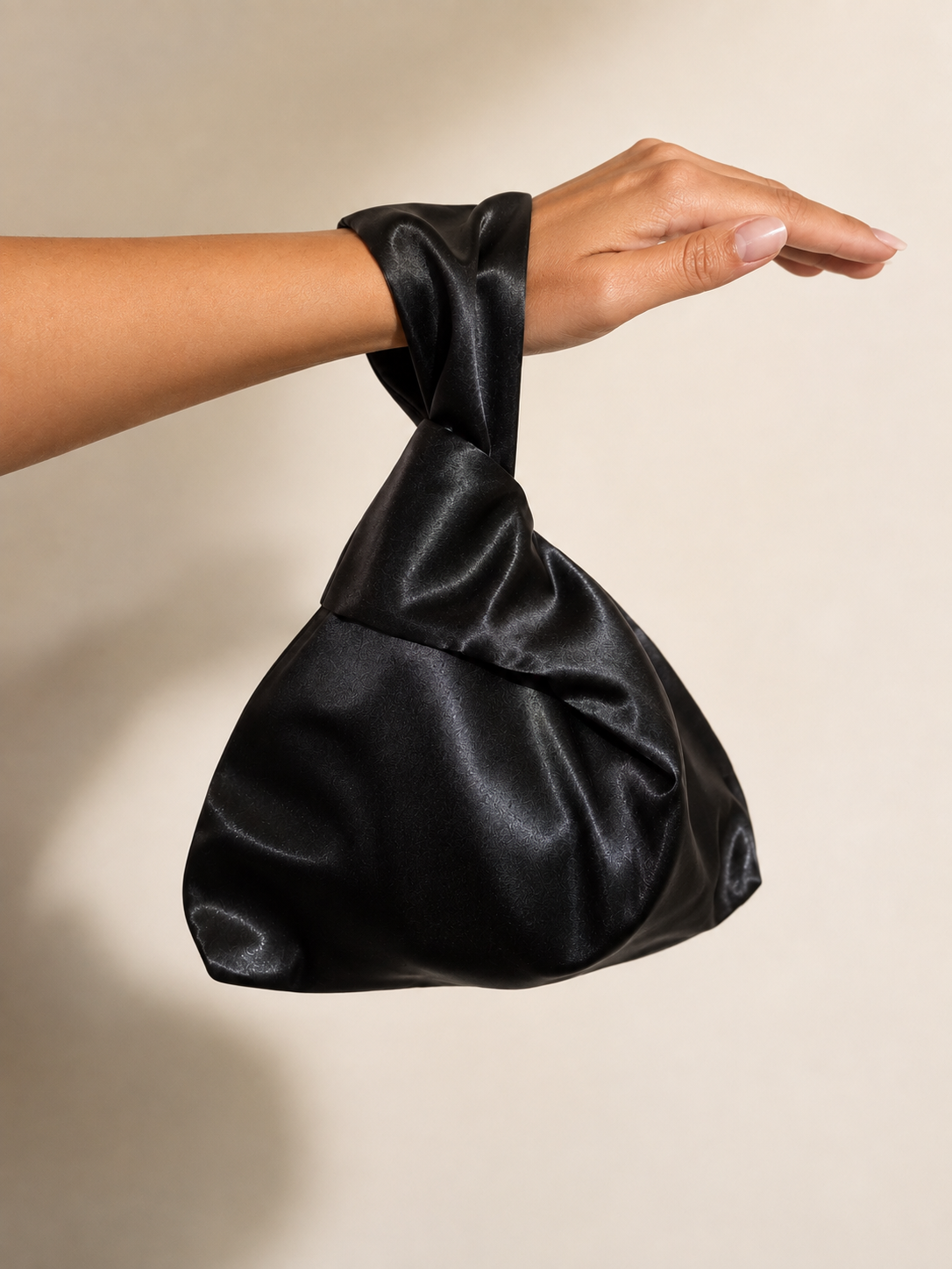 Japanese knot black satin bag