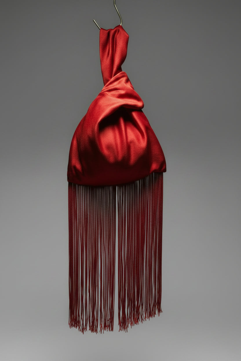 Velvet Japanese knot bag with a fringe