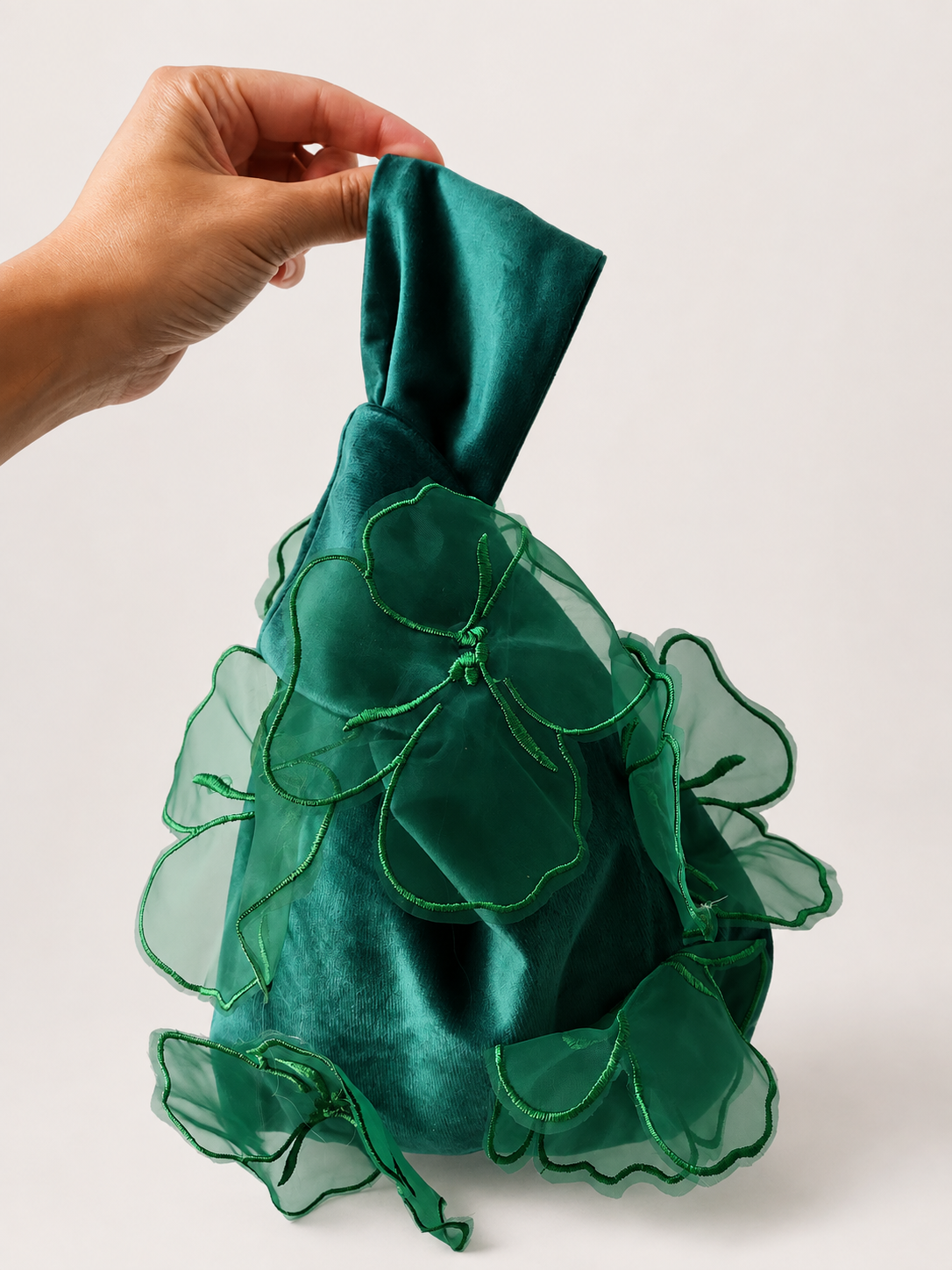 Japanese knot organza flowers  detail wrist bag
