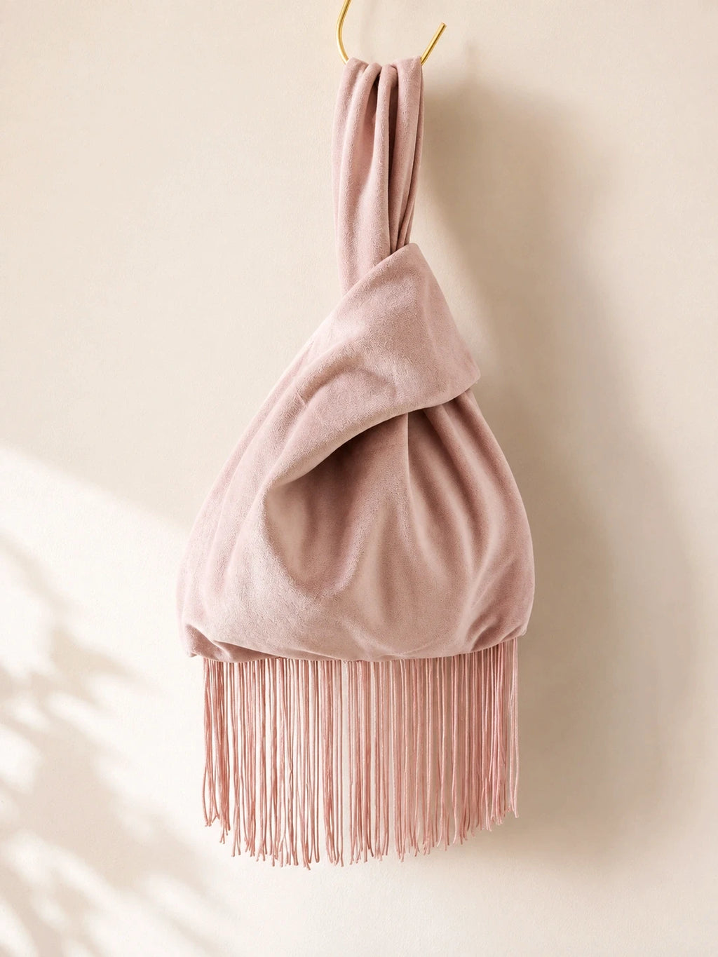 Japanese knot wrist velvet pink bag