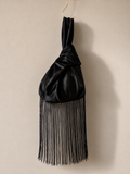 Japanese knot 'Medusa' black velvet bag with a fringe trim