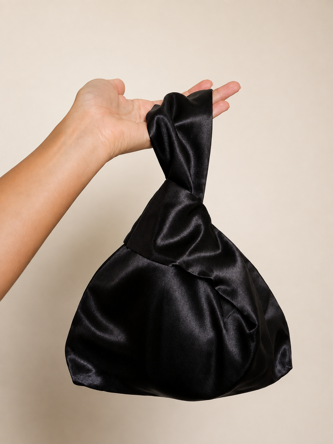 Japanese knot black satin bag
