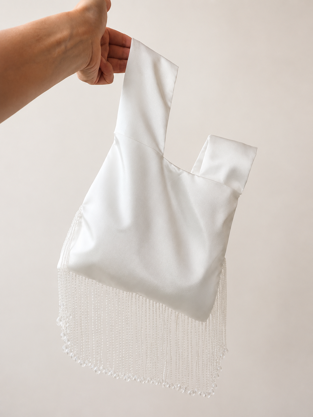 Japanese knot bridal bag with beaded fringe