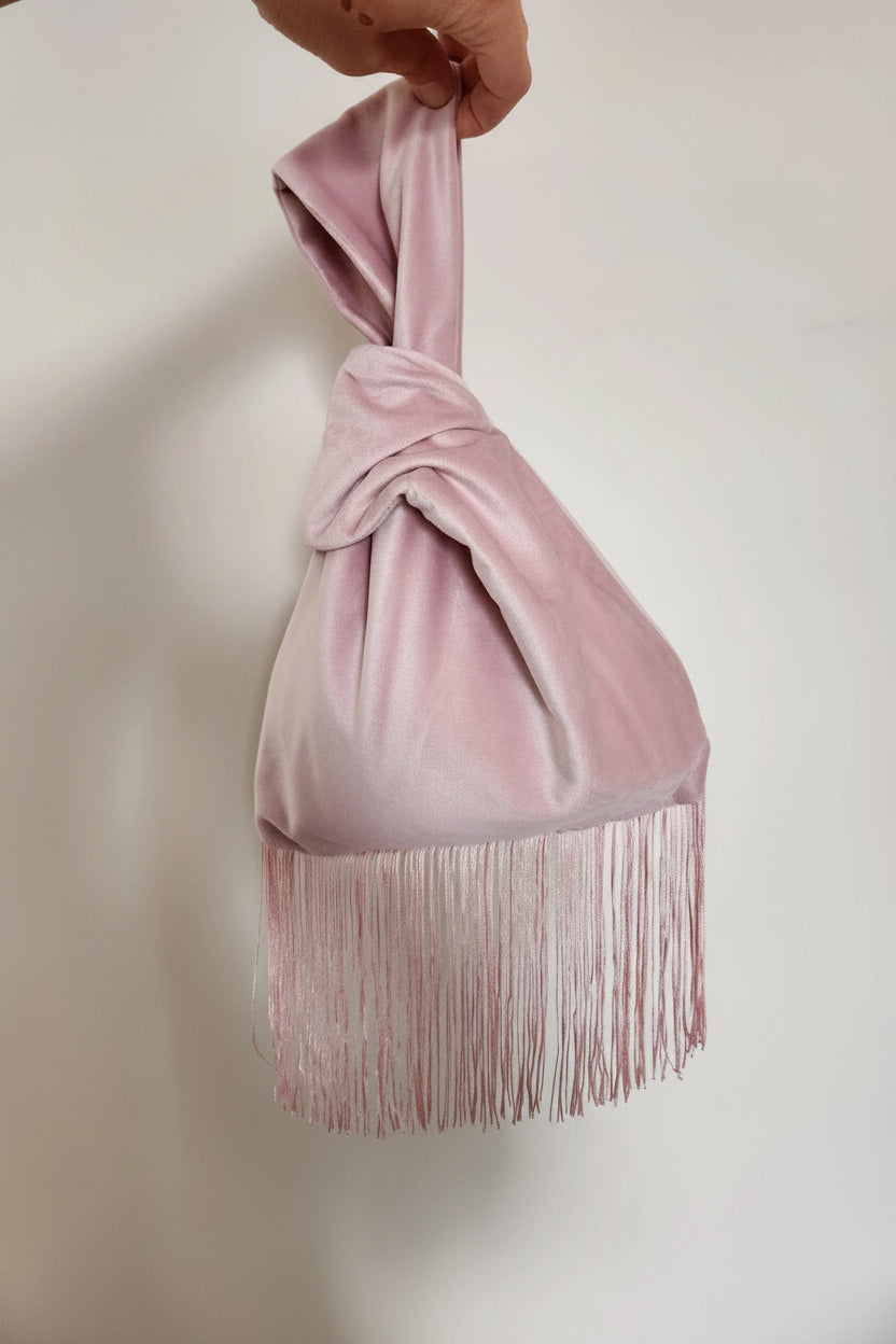 Japanese knot wrist velvet pink bag