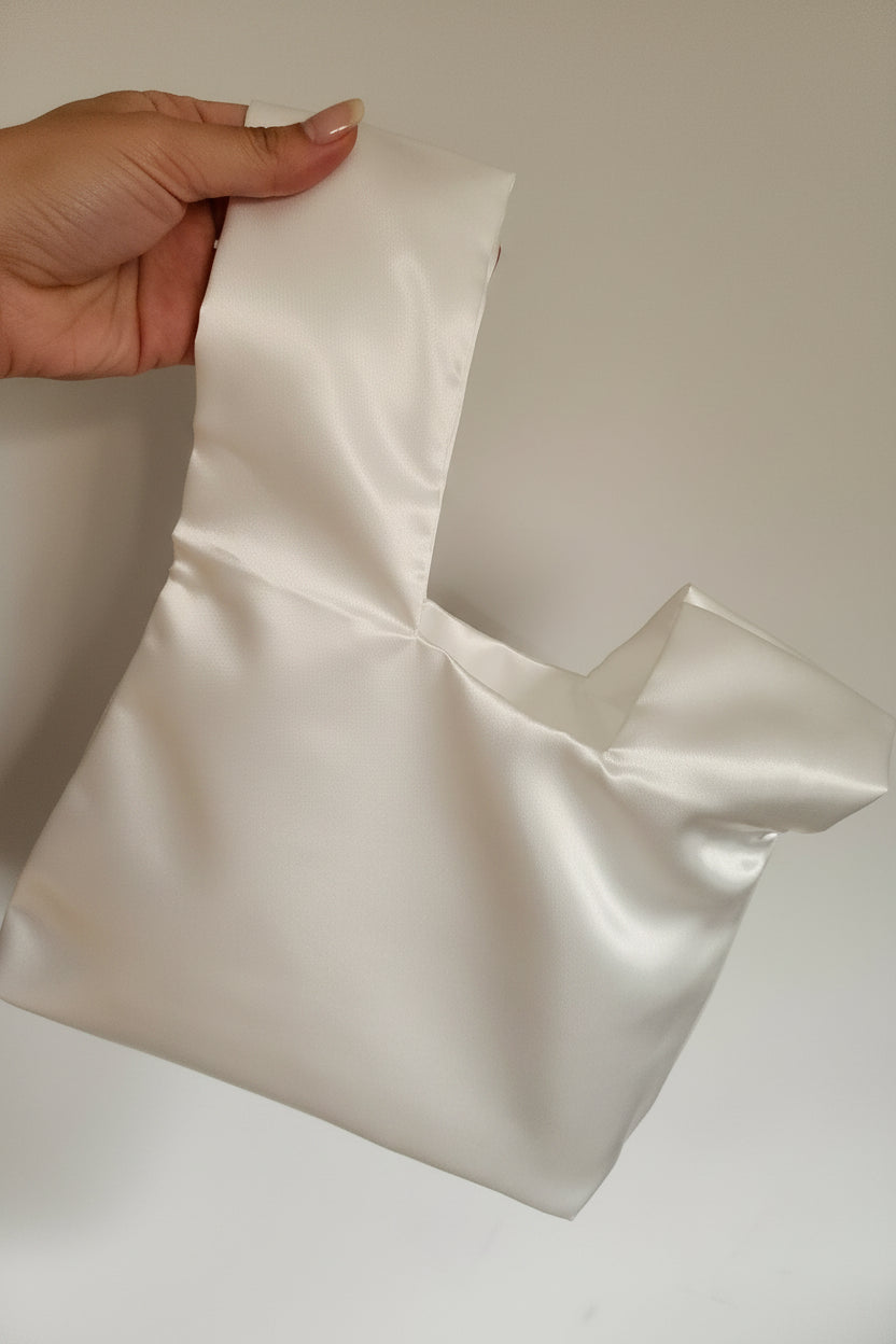 Japanese knot white satin bridal bag