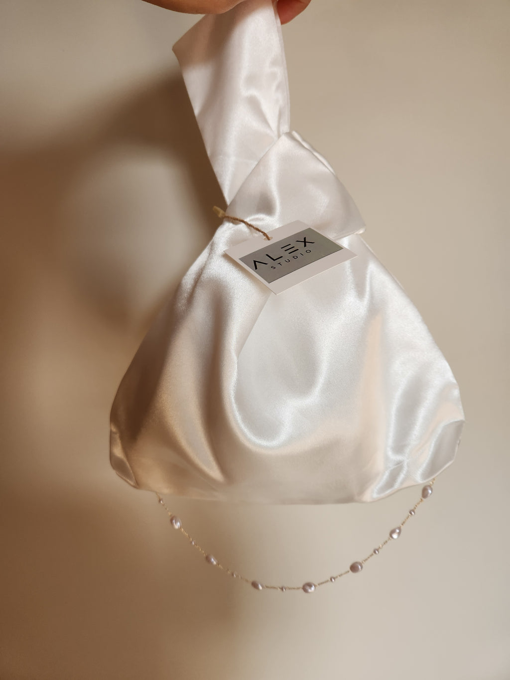 Japanese knot bridal satin bag