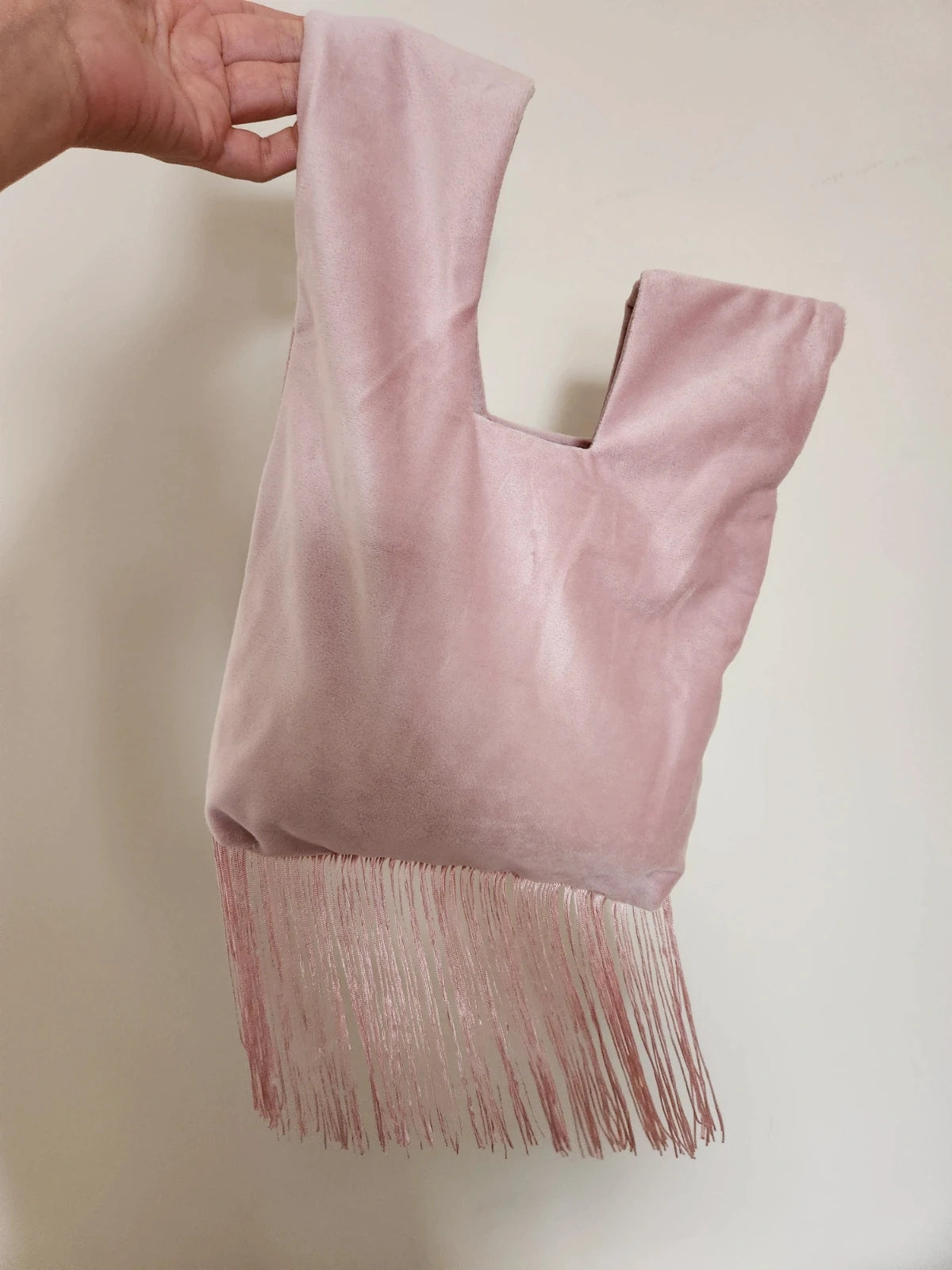 Japanese knot wrist velvet pink bag