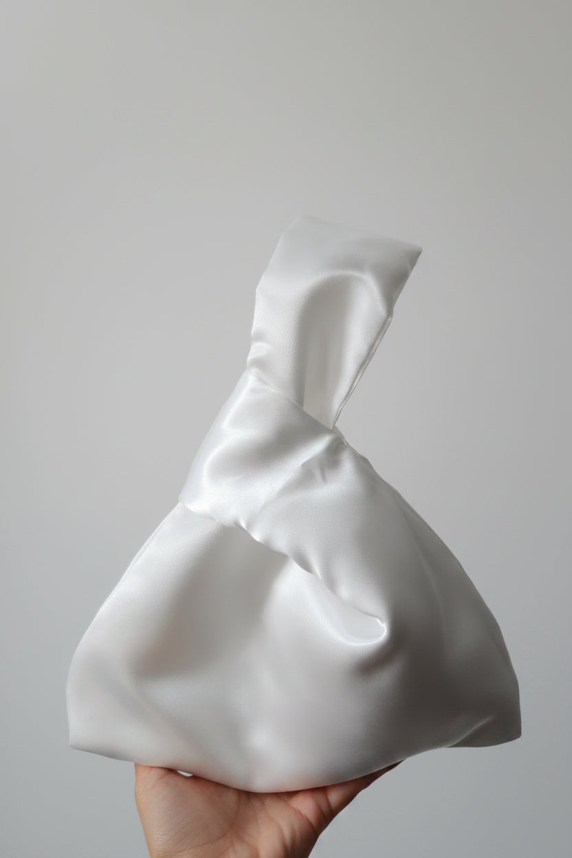 Japanese knot white satin bridal bag