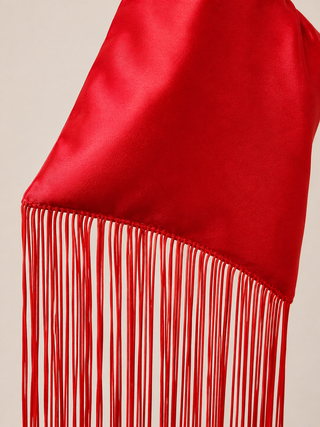 Japanese knot satin long fringe red bag