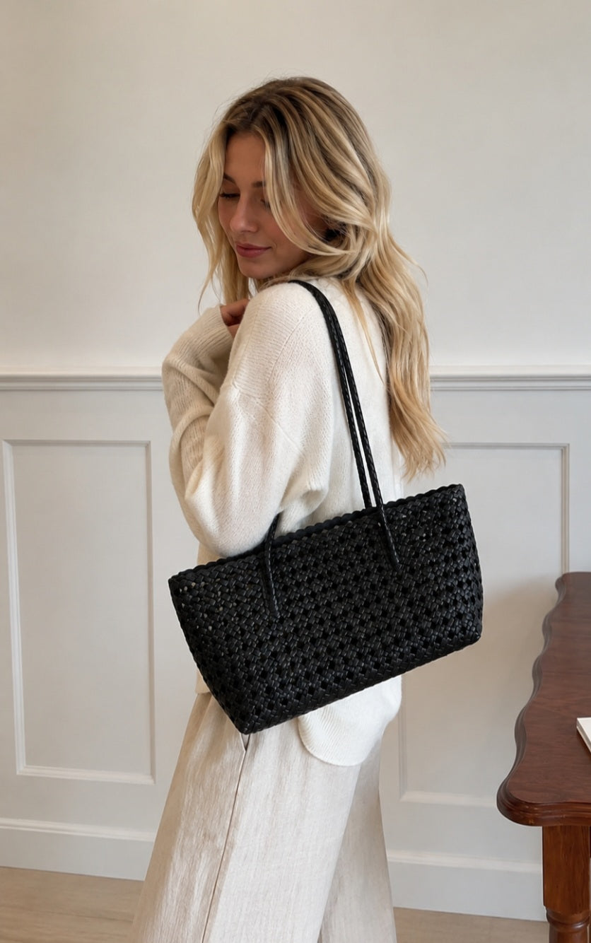 Woven handbag imitation leather