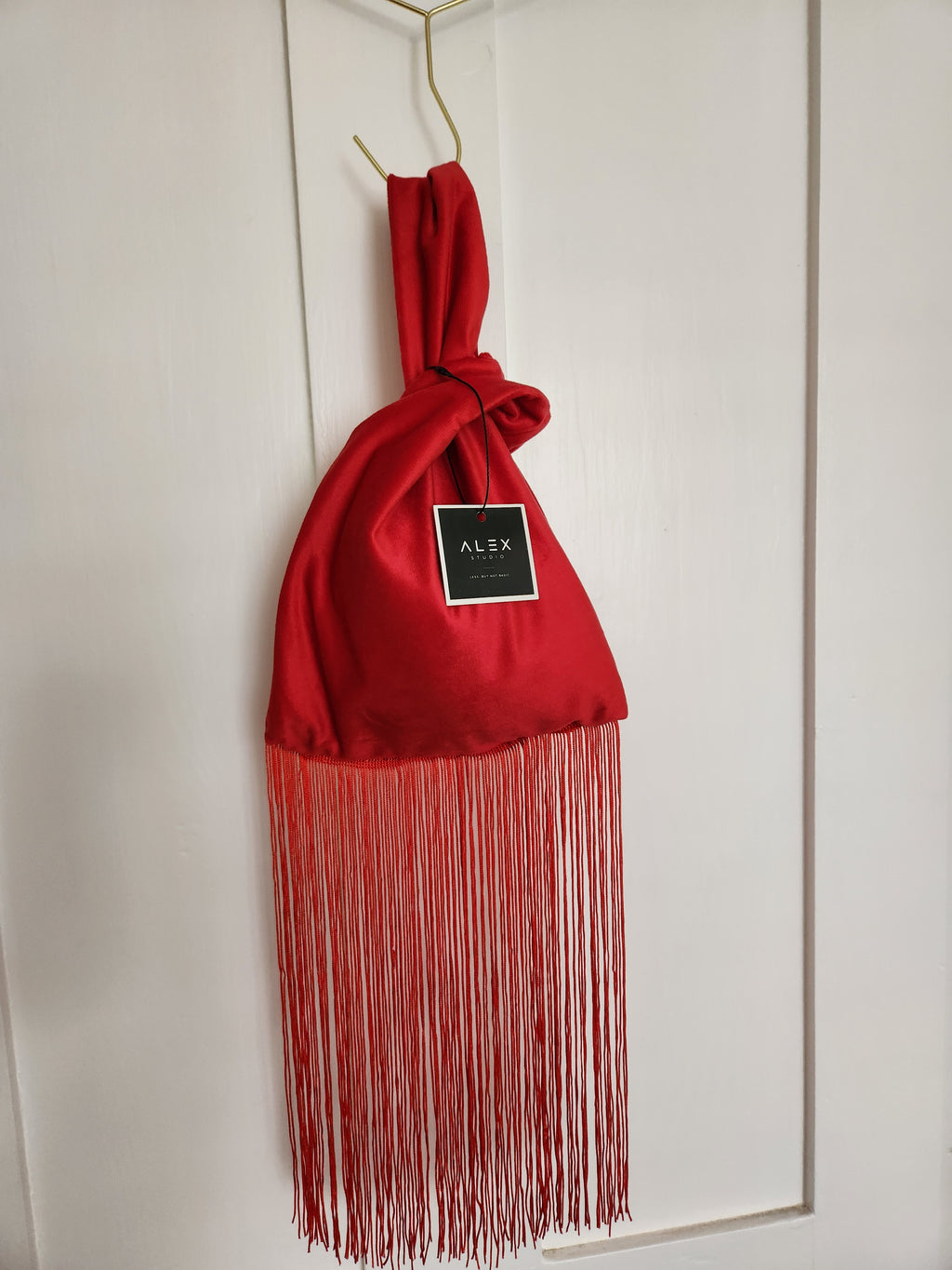 Velvet Japanese knot bag with a fringe