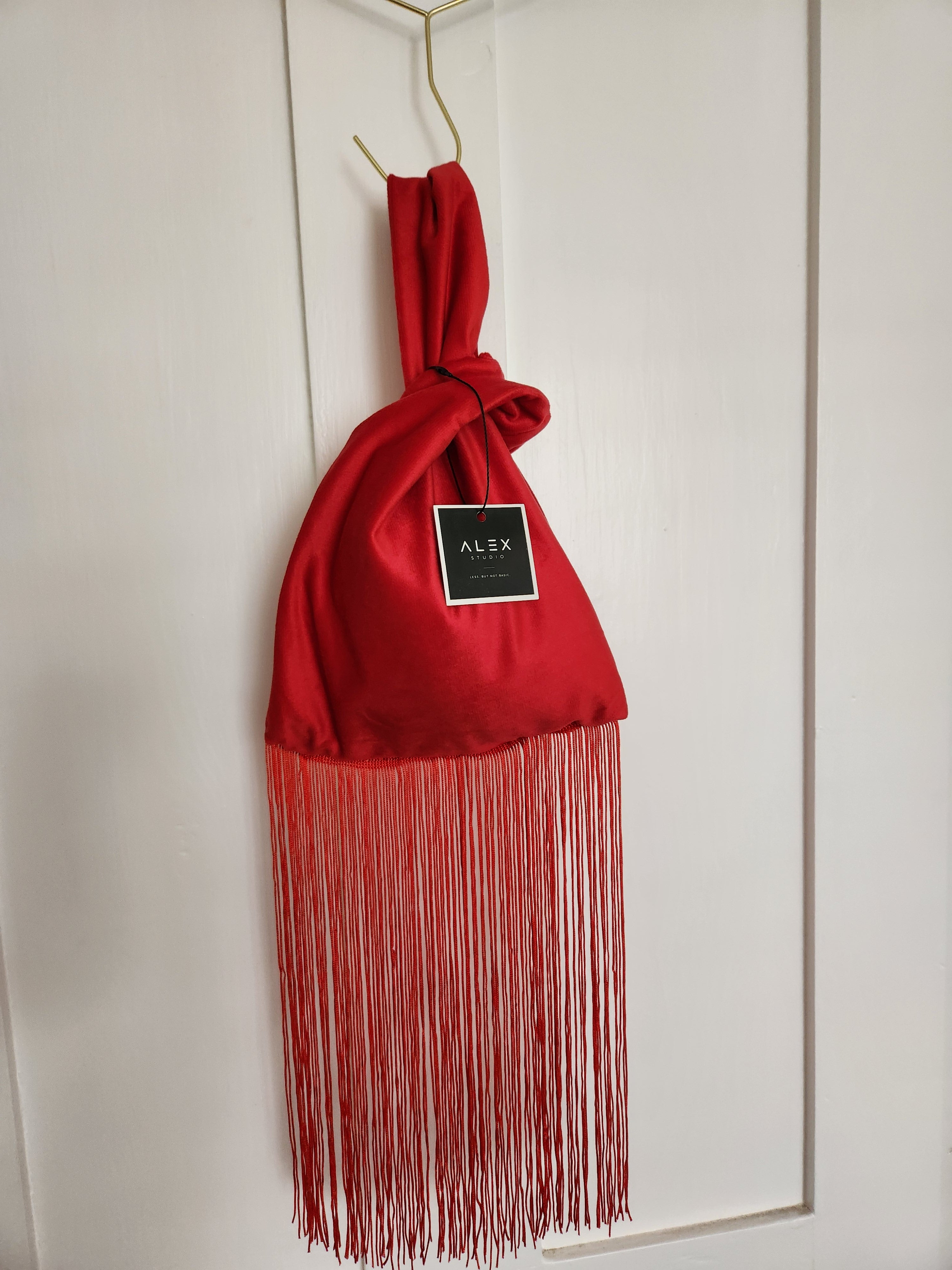 Velvet Japanese knot bag with a fringe