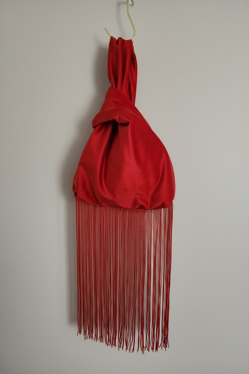 Velvet Japanese knot bag with a fringe