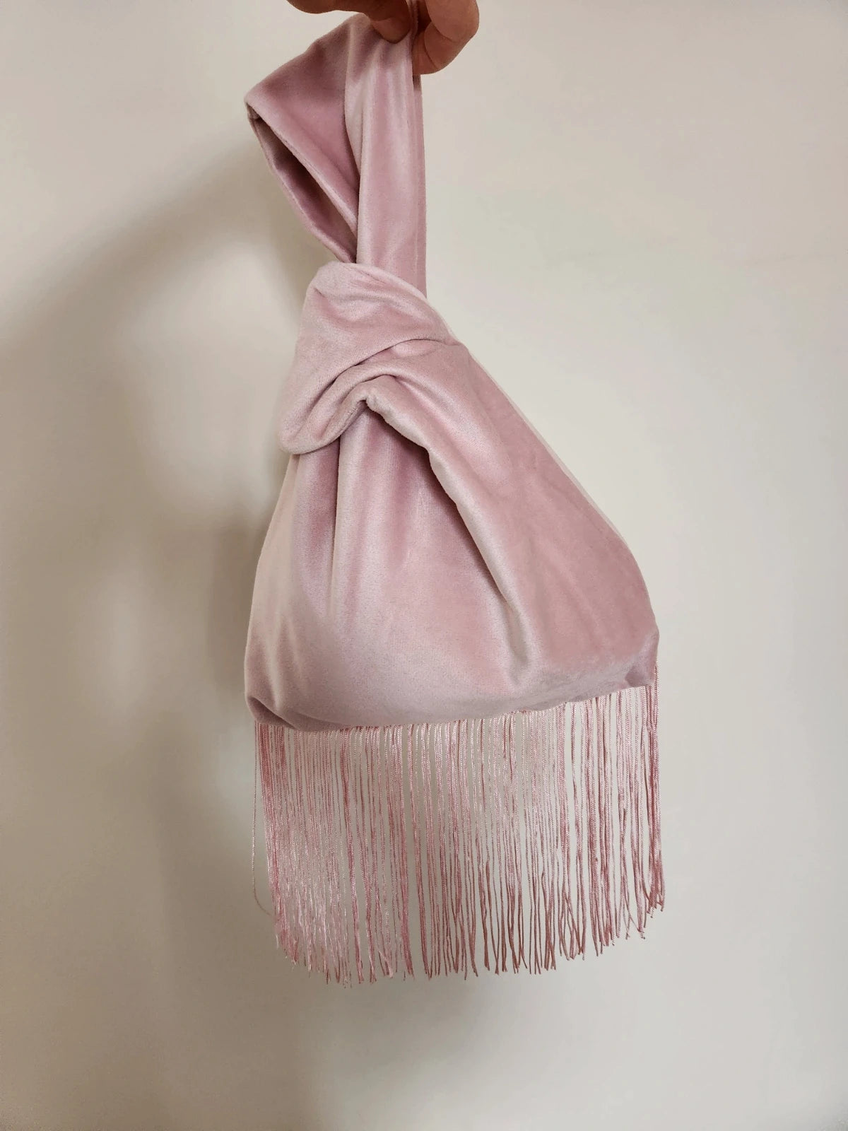 Japanese knot wrist velvet pink bag