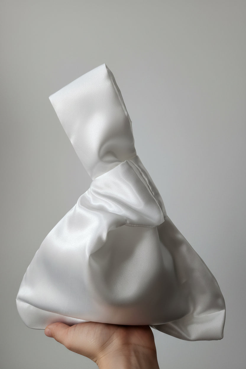 Japanese knot white satin bridal bag