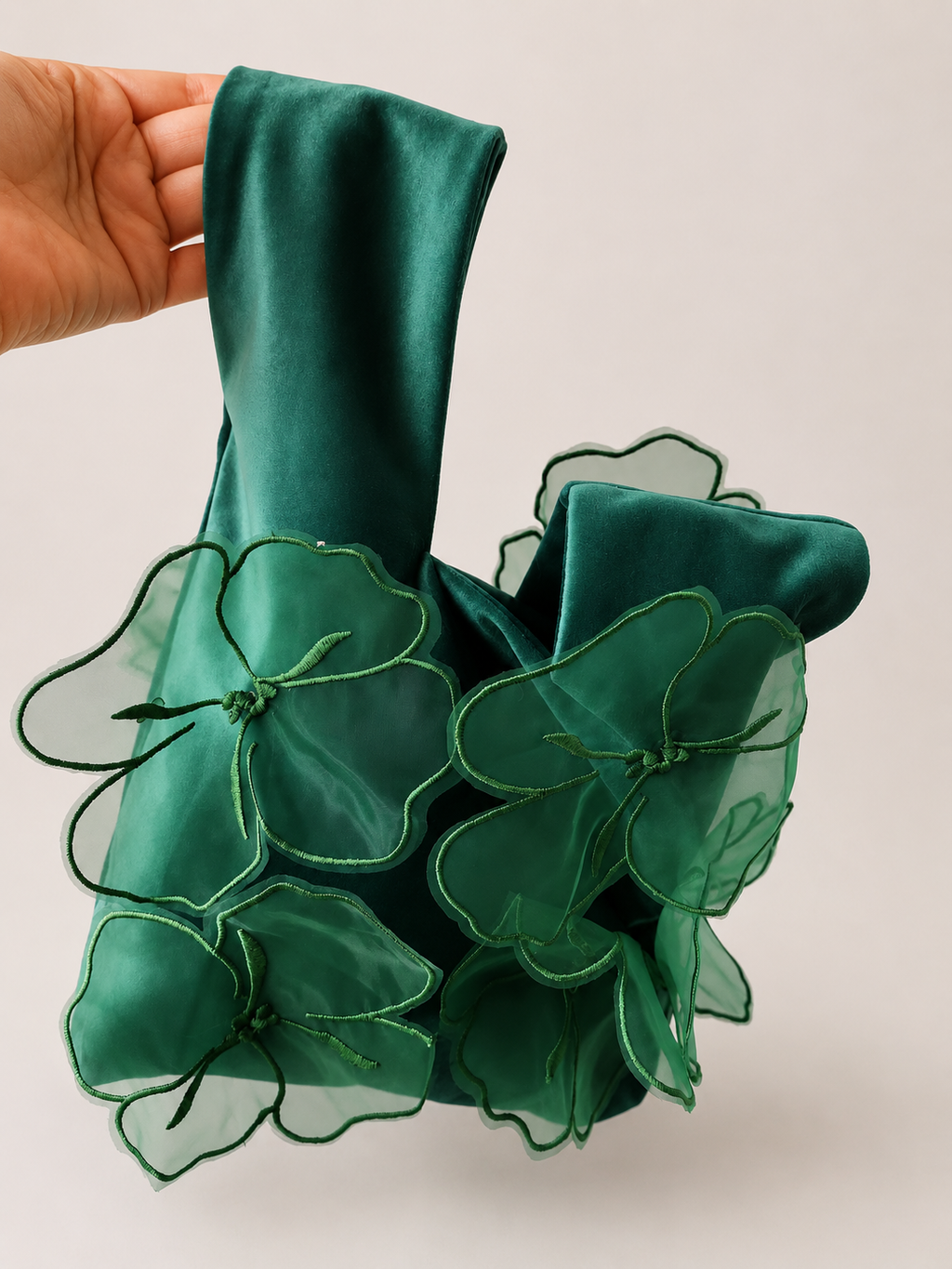 Japanese knot organza flowers  detail wrist bag
