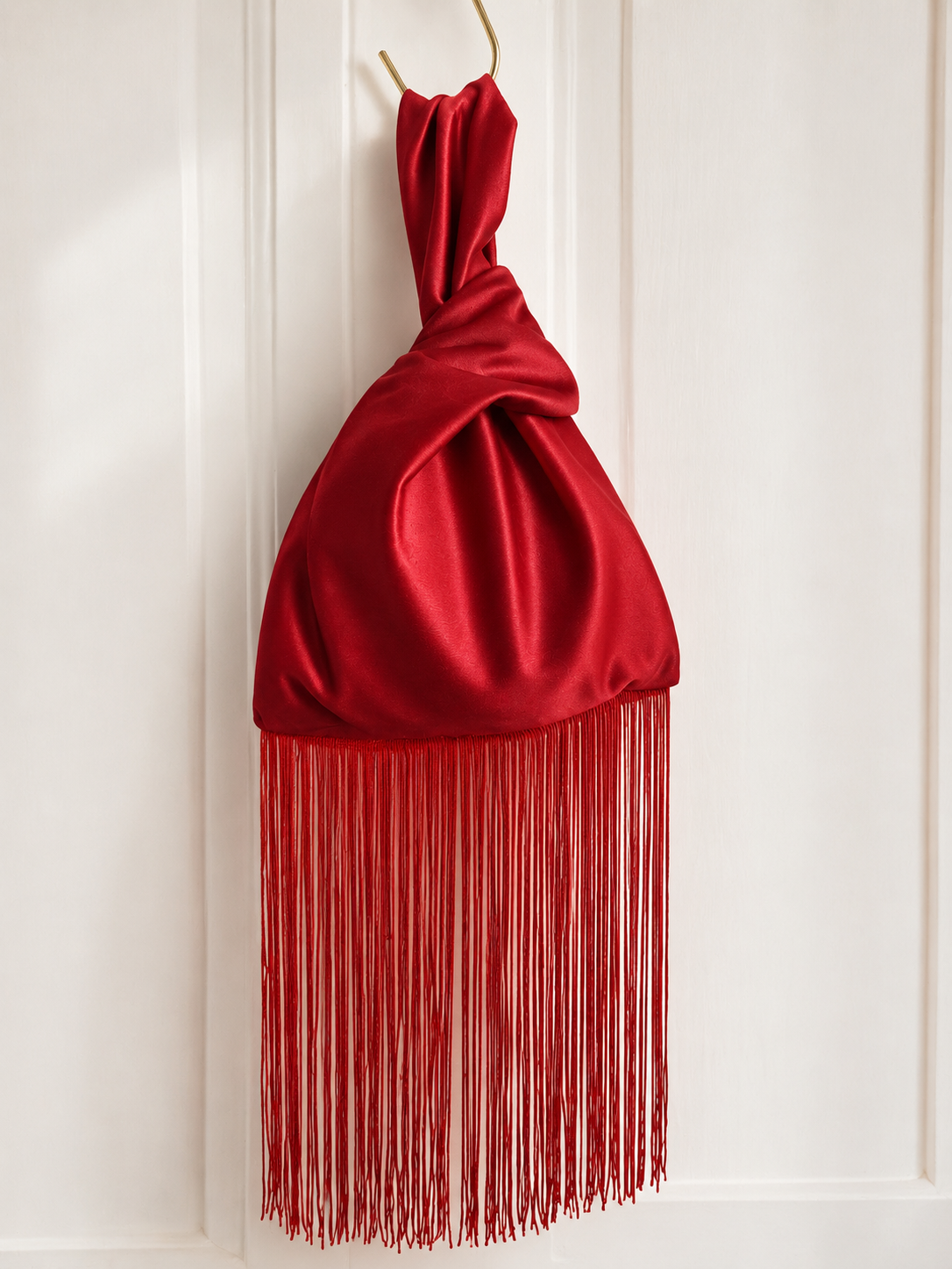 Velvet Japanese knot bag with a fringe