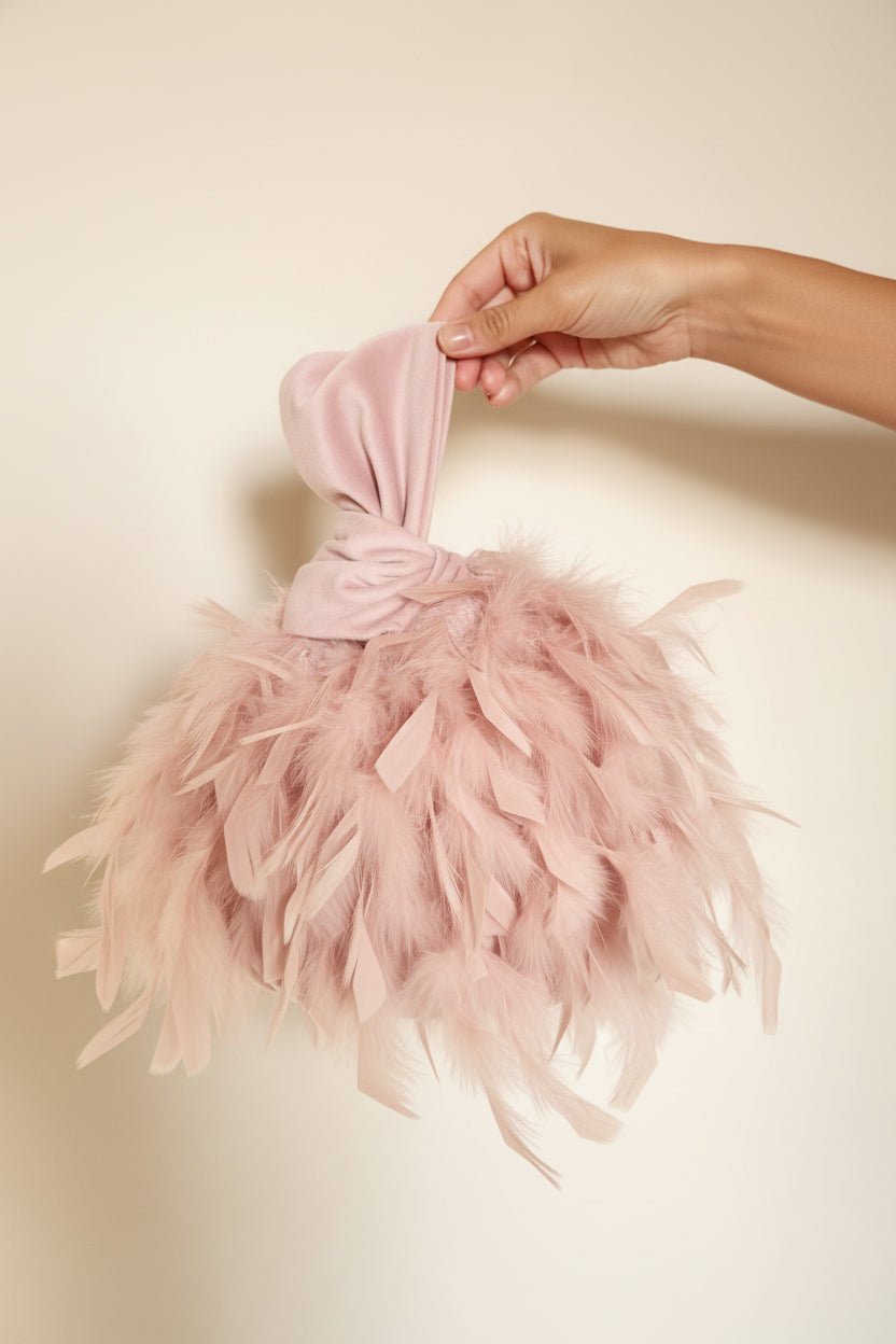 Japanese knot feather pink bag