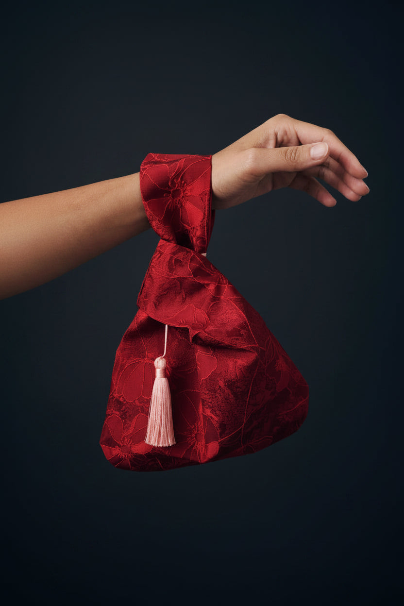 Japanese knot oriental red bag