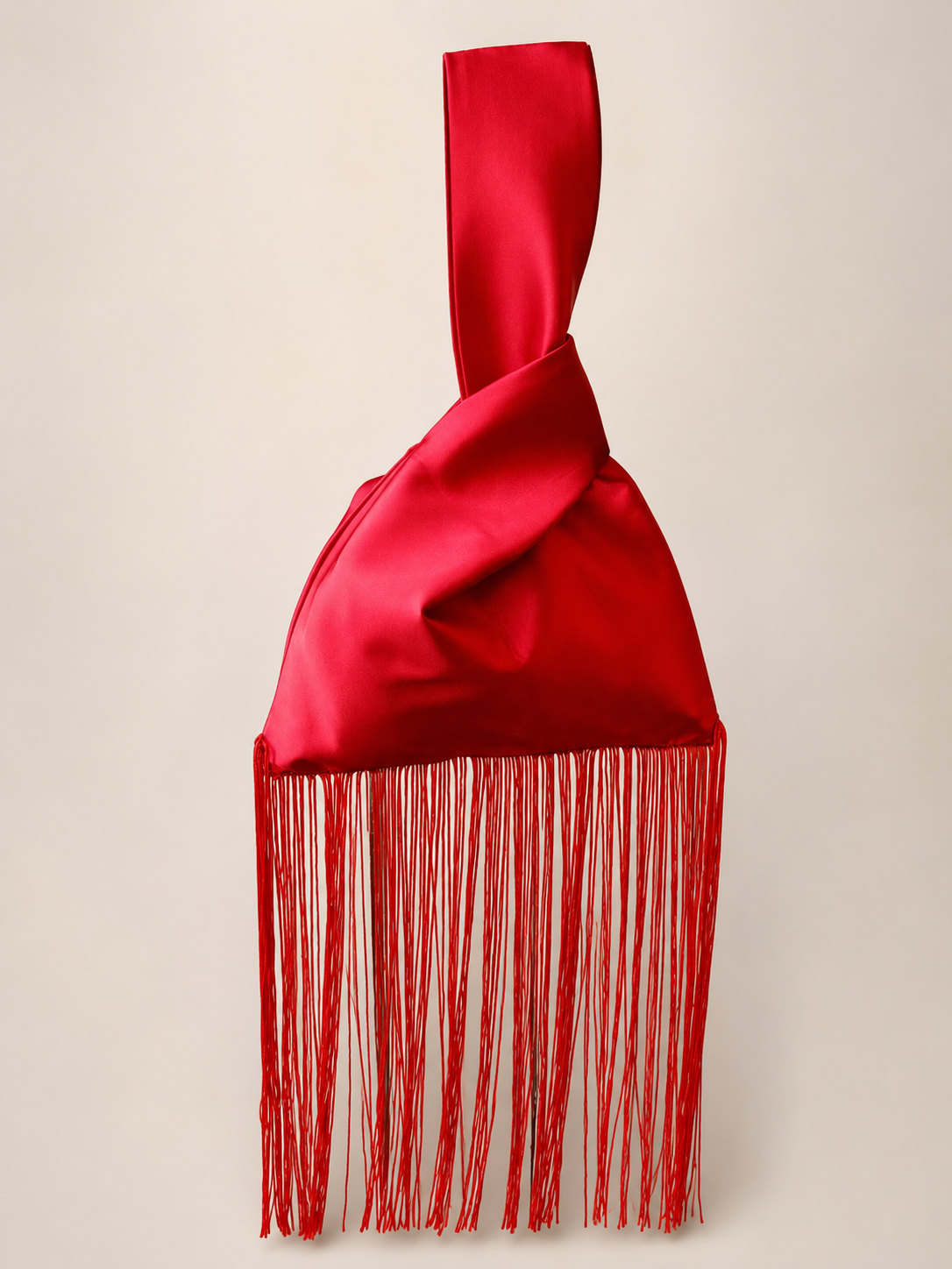 Japanese knot satin long fringe red bag
