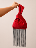 Japanese knot Medusa red and black long fringe wrist bag