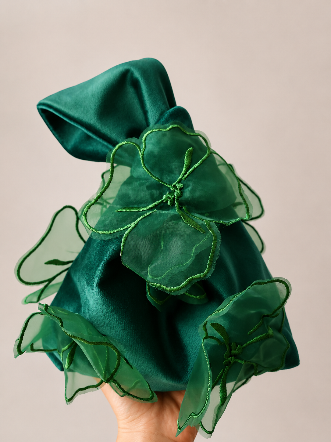 Japanese knot organza flowers  detail wrist bag