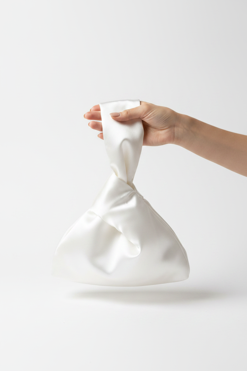 Japanese knot white satin bridal bag