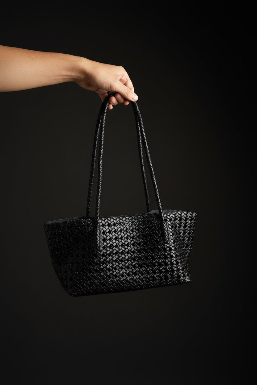 Woven handbag imitation leather
