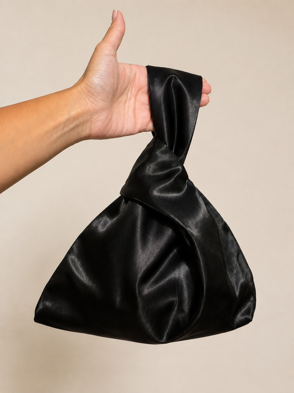 Japanese knot black satin bag