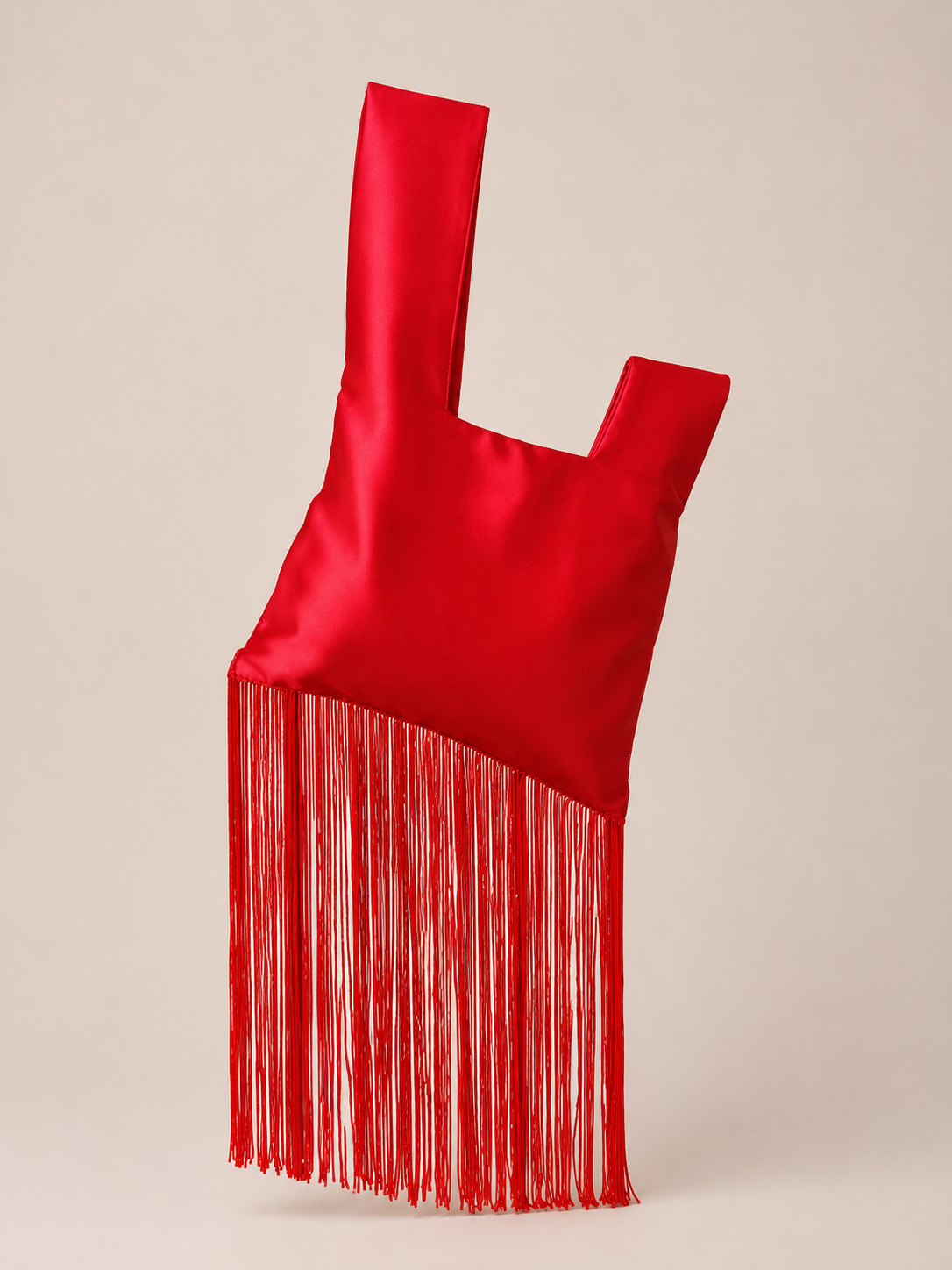 Japanese knot satin long fringe red bag