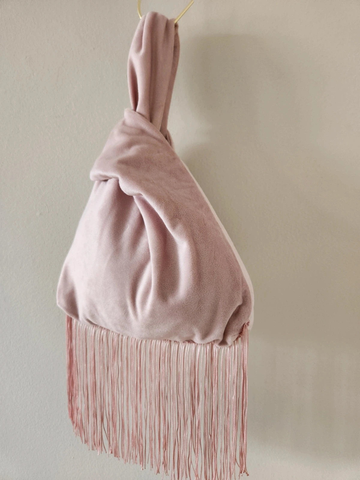 Japanese knot wrist velvet pink bag