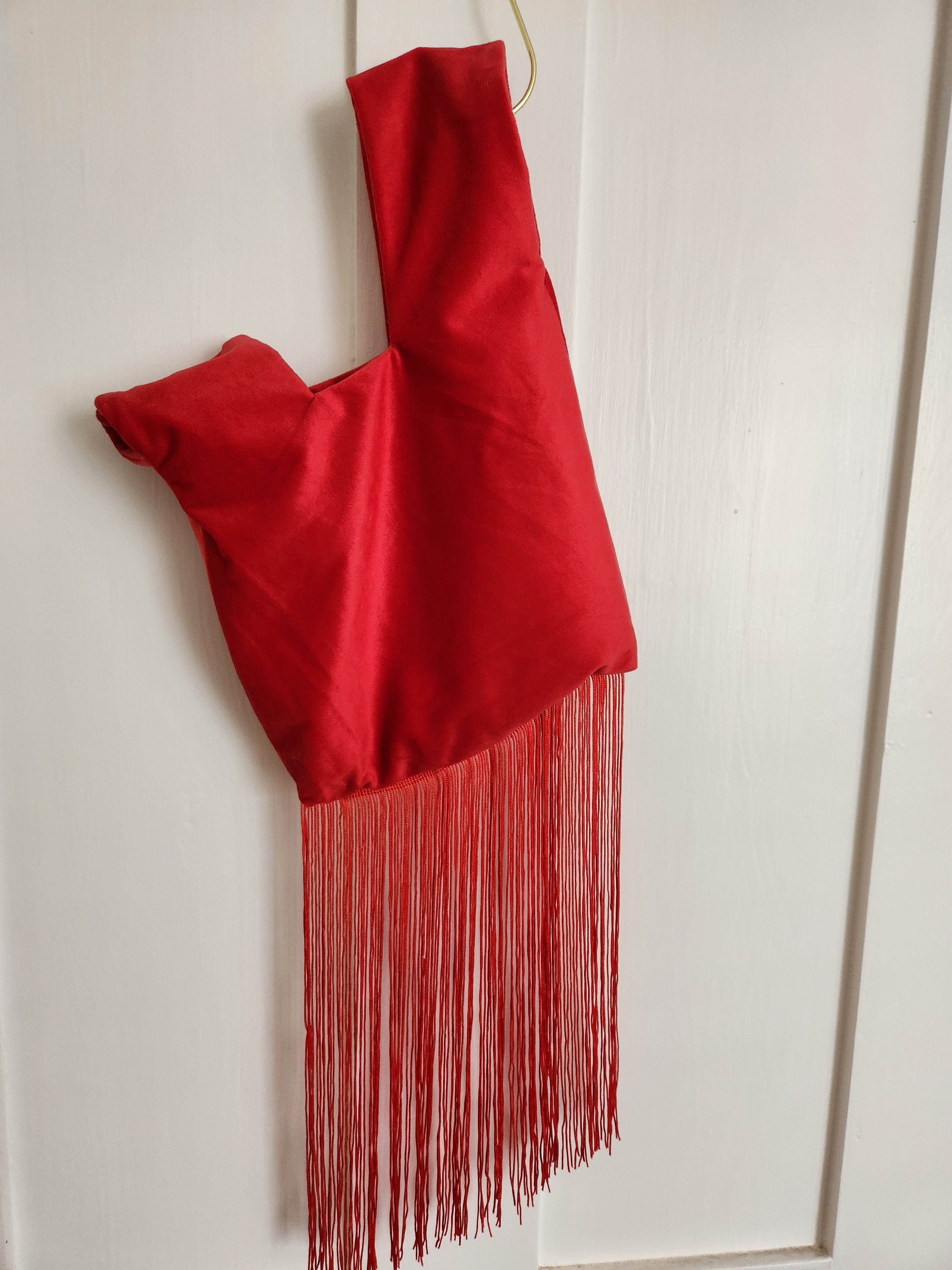 Velvet Japanese knot bag with a fringe